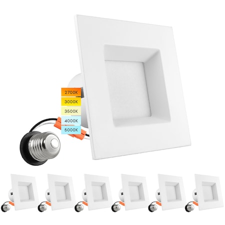 Luxrite 4 Inch Square LED Recessed Can Lights 5 CCT Selectable 2700K-5000K 11W 750LM Dimmable 6-Pack LR23785-6PK
